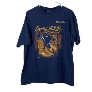 Country Til & Die Nashville Robert Allan Sportswear Mens Blue Short Sleeves XL